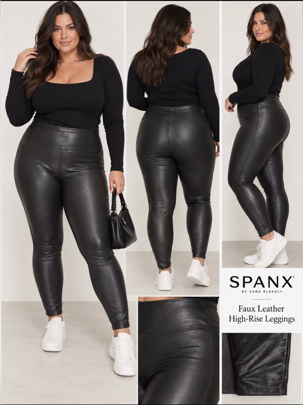 SPANX 3X Faux Leather High Rise Leggings Black Shiny Full Length